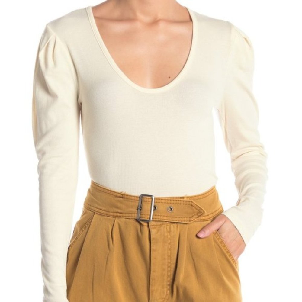 Free People Women's Hey Lady Tee Long Sleeve Top Cream Canvas